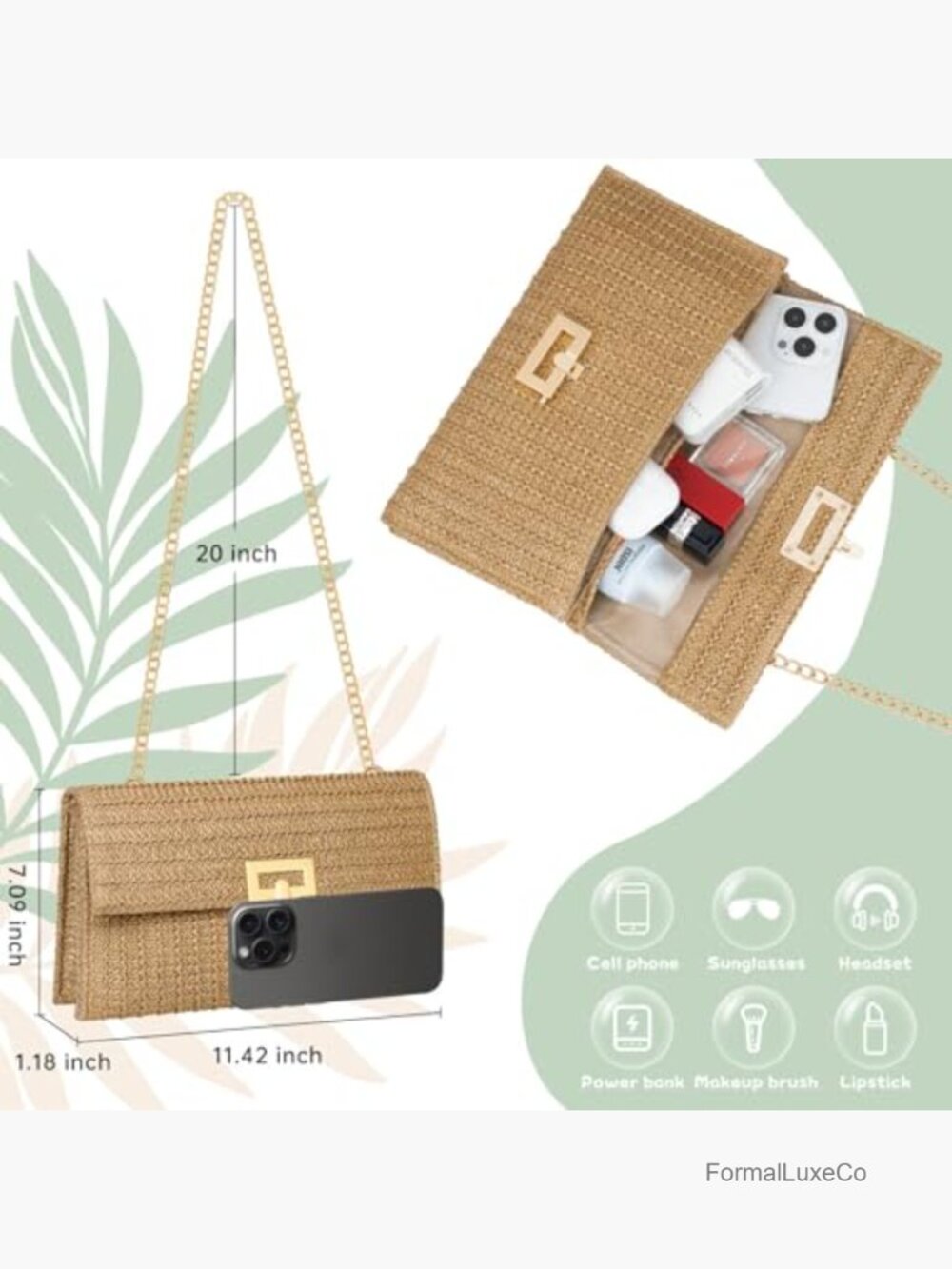 Women's Straw Clutch Purse Evening Handbag Crossbody Shoulder Bag Summer - Picture 5 of 7